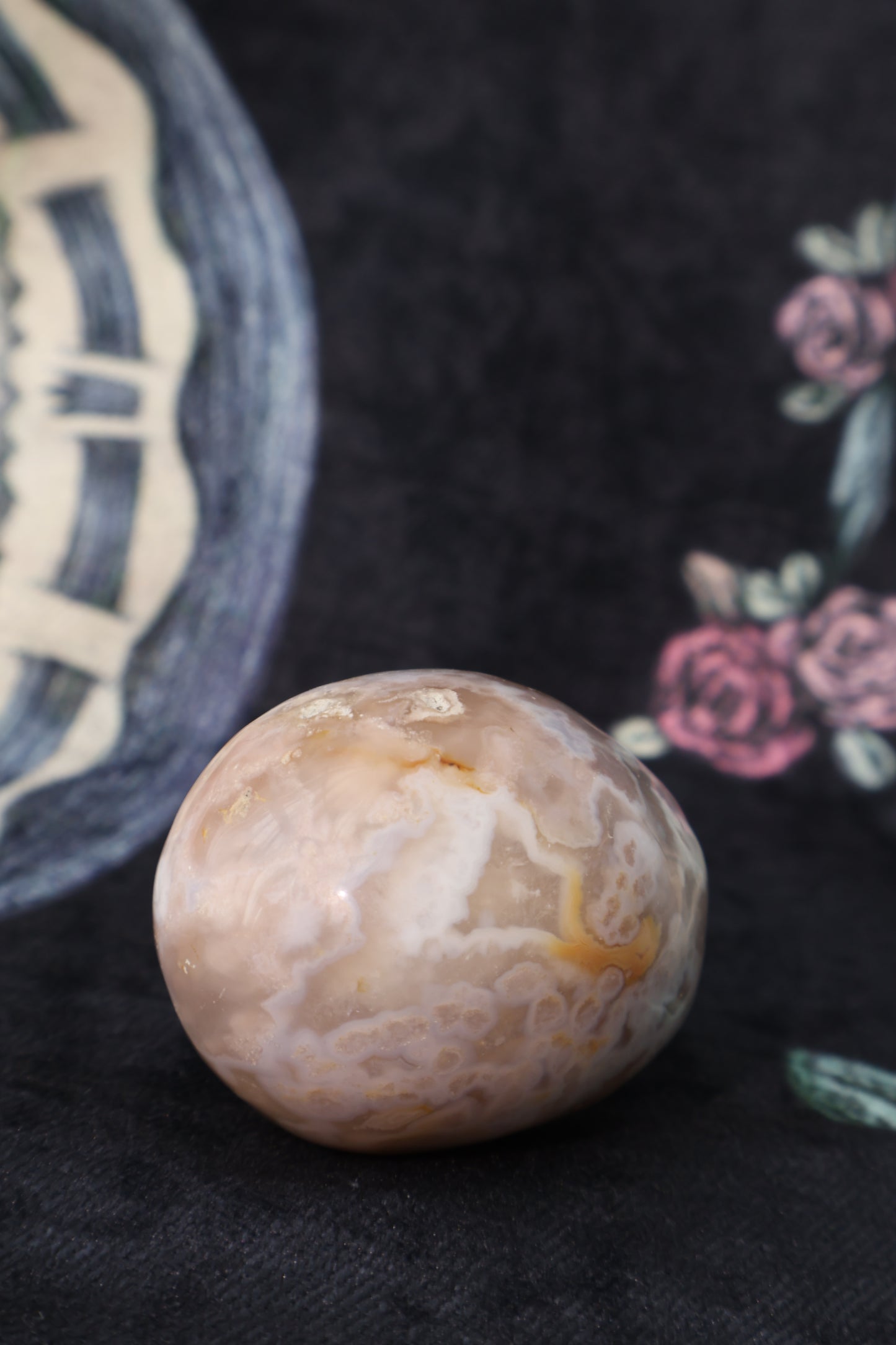 Lavender Purple Blossoms Agate Egg with Dragonfly Base- 143.3g