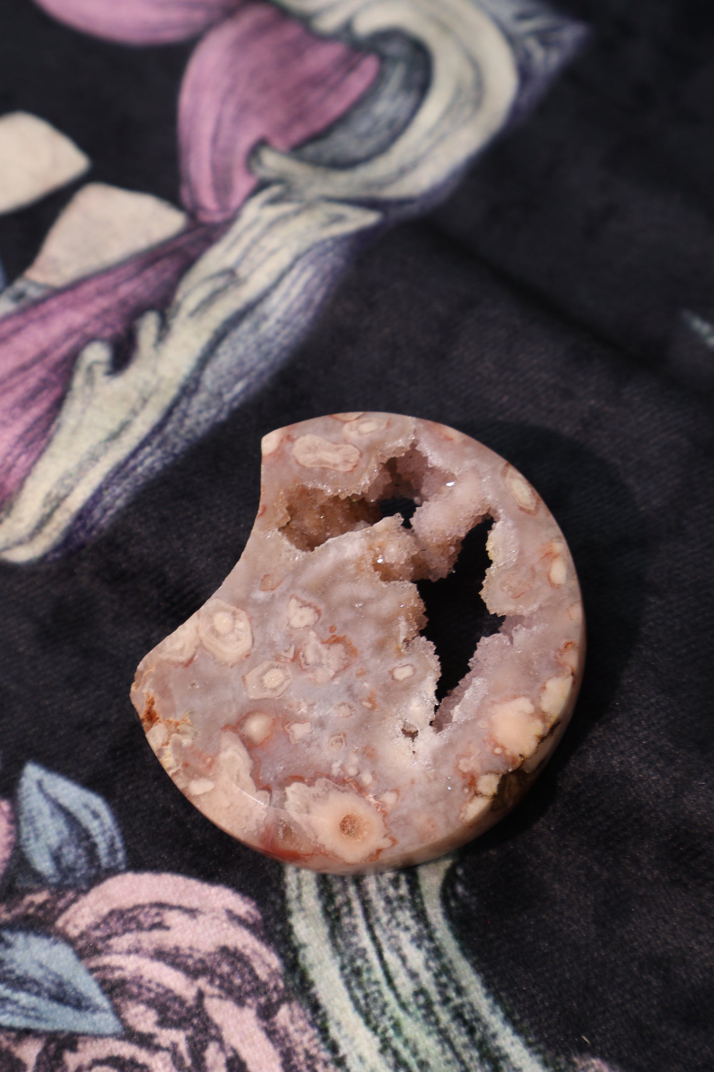 Pink & Purple Flower Agate Moon with Metal Base - 82g