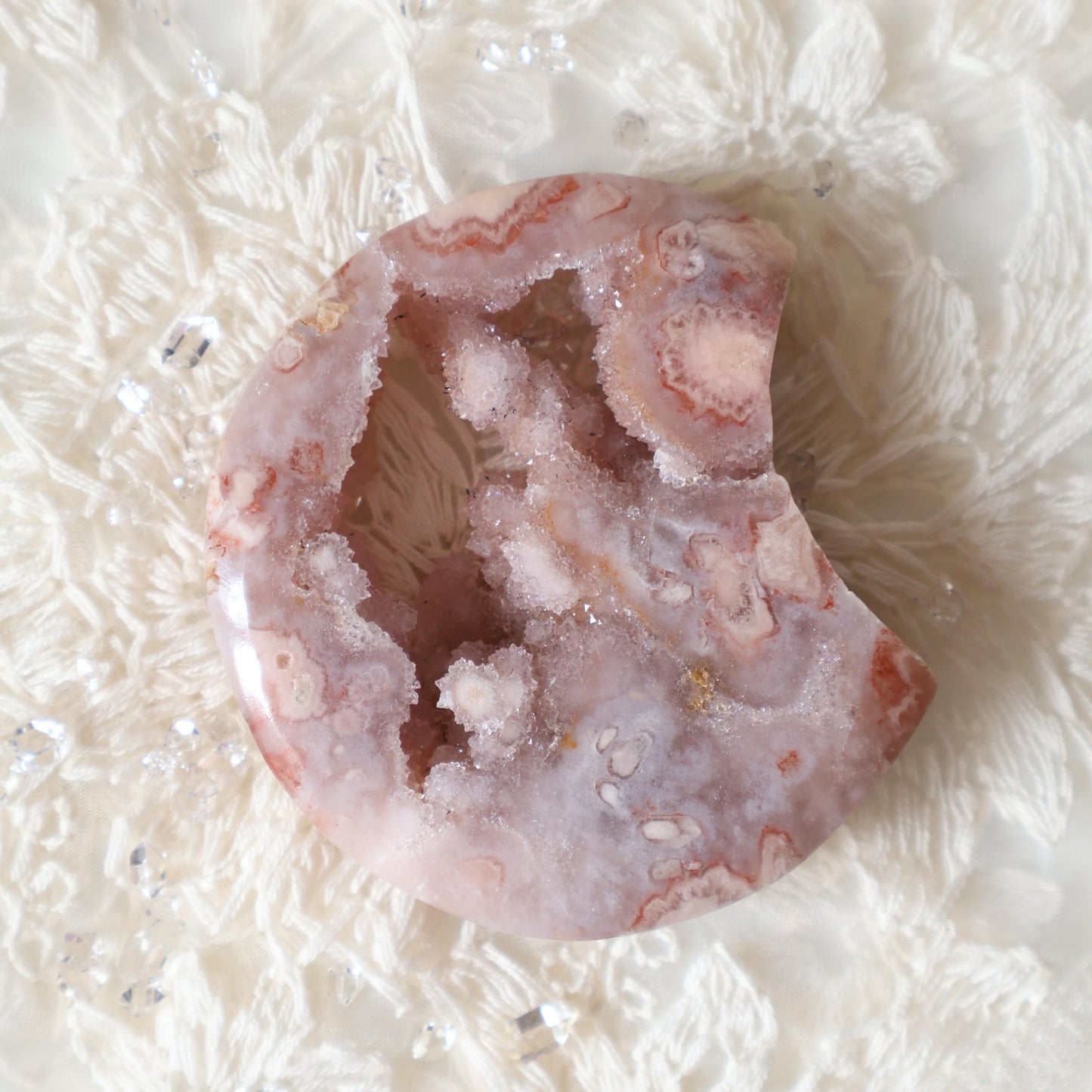 Pink & Purple Flower Agate Moon with Metal Base - 82g