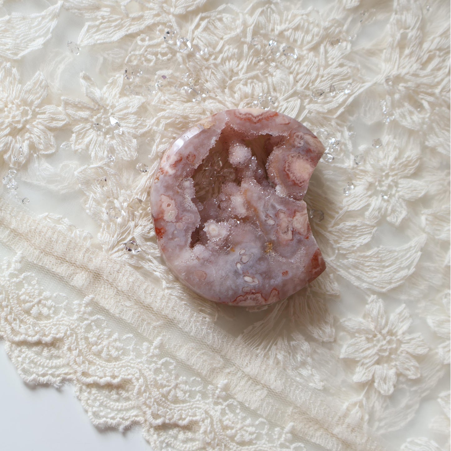 Pink & Purple Flower Agate Moon with Metal Base - 82g