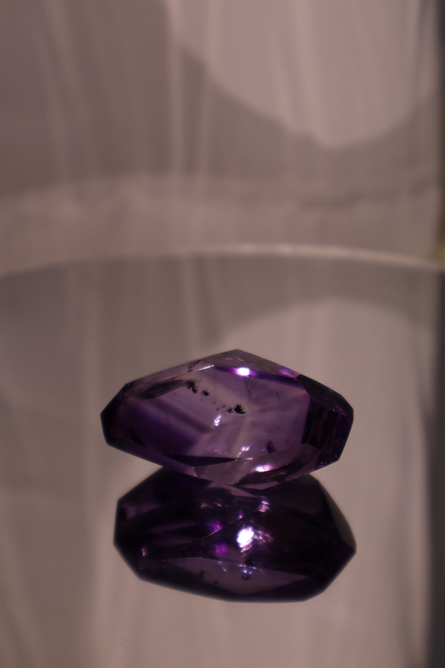 Top Quality Amethyst with Black Mineral Content, V-shaped Shadows, Rainbow Halo - 35.5g