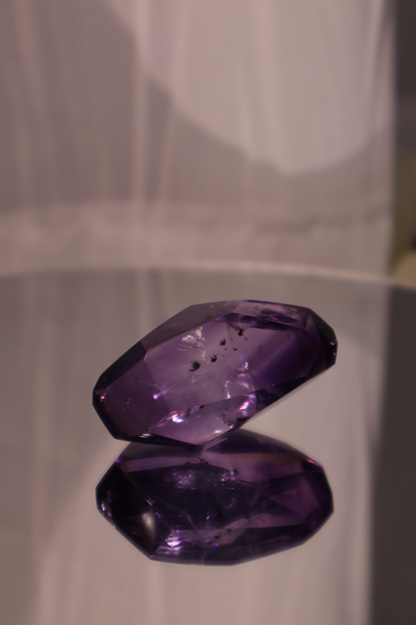 Top Quality Amethyst with Black Mineral Content, V-shaped Shadows, Rainbow Halo - 35.5g