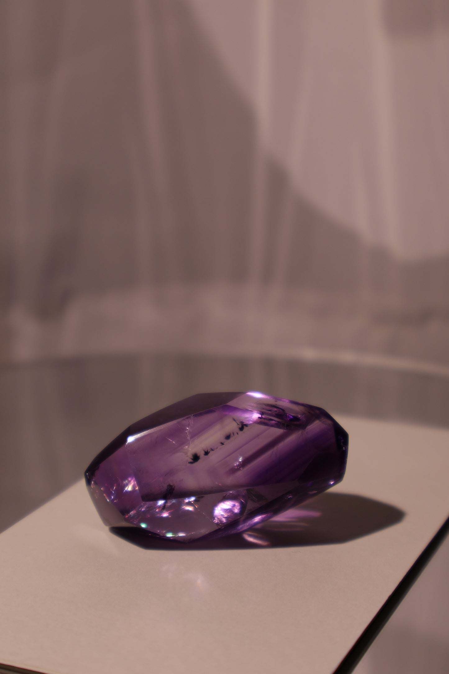 Top Quality Amethyst with Black Mineral Content, V-shaped Shadows, Rainbow Halo - 35.5g